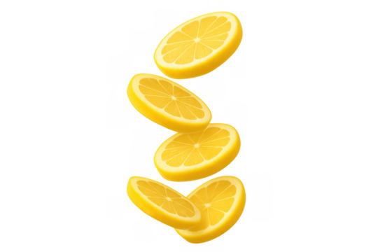 Lemon slices falling, fresh citrus fruit slices dropping for refreshing drinks and healthy food concept