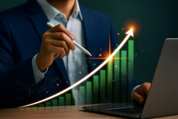 Business Growth Strategy with Increasing Financial Chart Economic Progress and Corporate Revenue