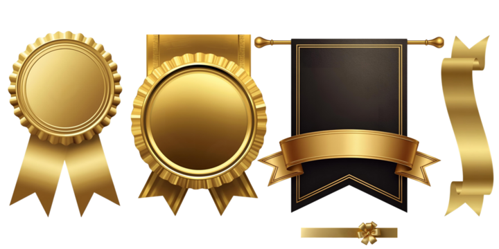 3d golden award icon set