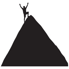Silhouette of a person celebrating on top of a mountain peak