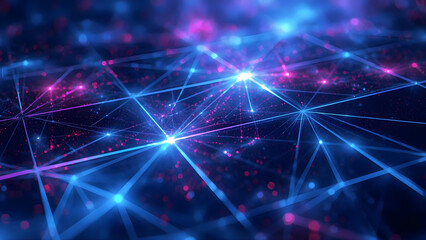 Modern abstract technology background with luminous blue and magenta geometric grid lines, symbolizing innovation, data flow, and futuristic design.