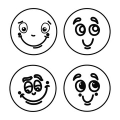 Hand drawn doodle emoticons set. Chalk or marker style faces with various expressions isolated on transparent 