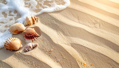 Seashells on sandy beach