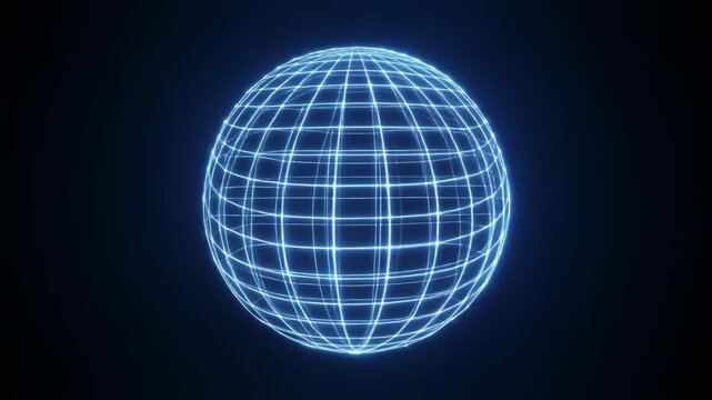 Glowing wireframe sphere rotating continuously 