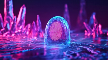 Abstract 3D Fingerprint in Neon Glow - Footage - Powered by Adobe