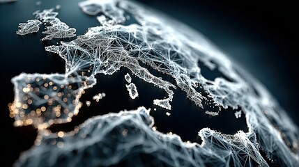 Europe map made of white cloud like material against a dark background.