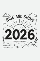Rising Sun Behind 2026 — Hand Drawn New Year Vector Set in Sketchbook Style