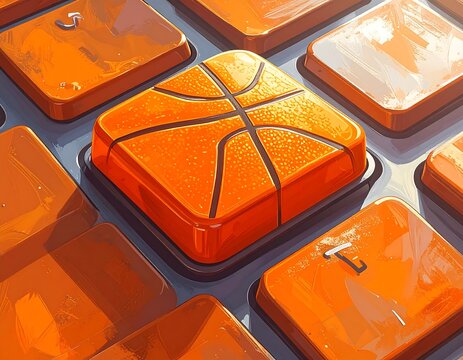 A basketball design on a computer key within a keyboard grid