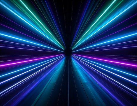 Geometric abstraction featuring converging neon lines - Powered by Adobe