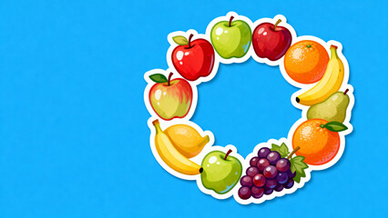Fruit circle design on blue background