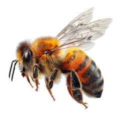 Detailed hyperrealistic image of a bee on a pure white background nature photography gigapixel standard scale