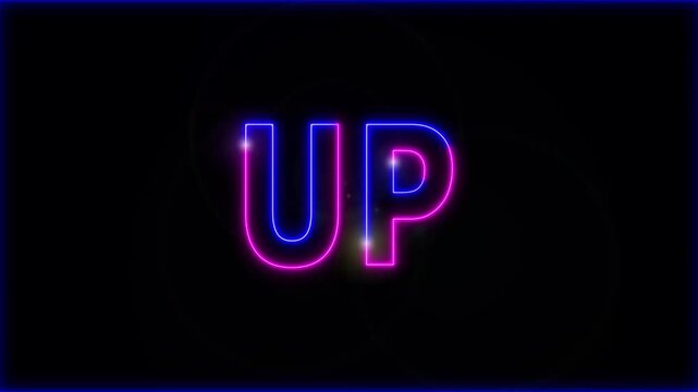 Neon Up text stroke light effect animation on black background, 4k video.