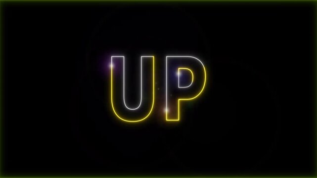 Neon Up text stroke light effect animation on black background, 4k video.
