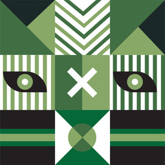 Print Abstract, Modern, Pattern, Design, Minimalist, Eyes, Green, Bauhaus, Contemporary, Mosaic, Vector