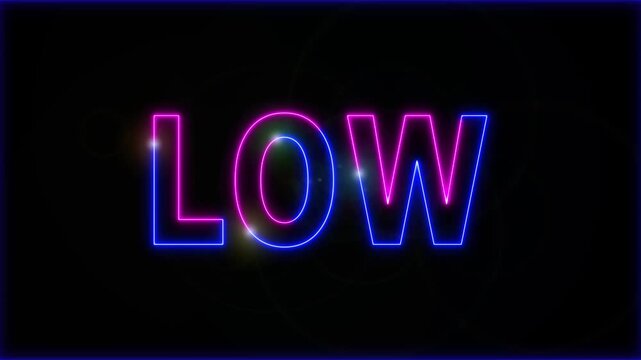 Neon Low text stroke light effect animation on black background, 4k video.