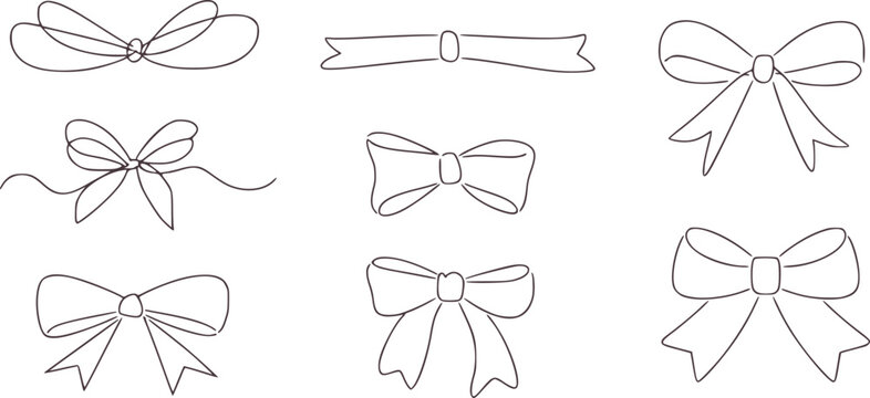 Various bow designs simple line art ribbon
