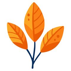 Floral plant twig with orange leaves nature flat color vector illustration template design