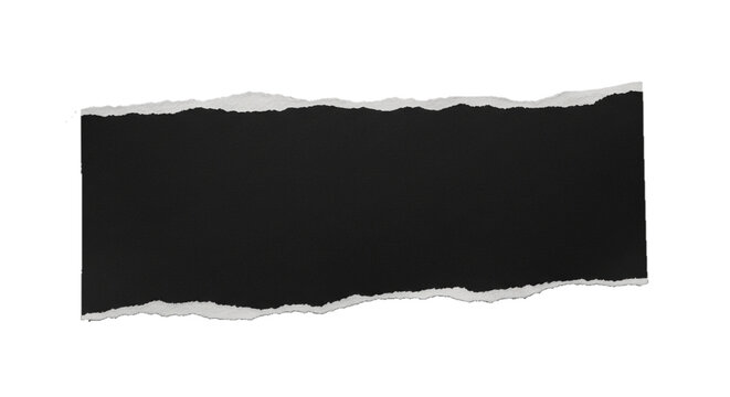 Torn black paper strip with rough edges on a white background, showcasing a distressed texture