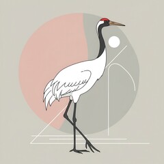Obraz premium Stylized illustration of a wading bird with minimalist geometric background elements