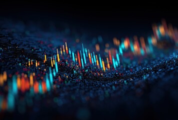 Abstract Data Visualization with Colorful Lines and Dots Representing Digital Information Flow