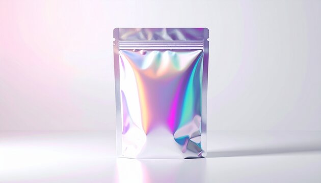 Holographic pouch with resealable zipper and customizable space for branding and product display