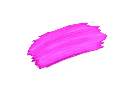 Pink paint brush stroke texture splash swatch on transparent background creating an artistic smudge element