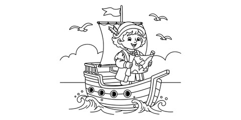 Little Columbus the Explorer – Cute Adventure Coloring Page for Kids
