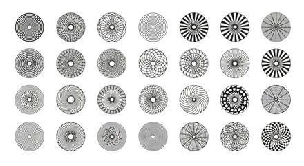 Thirtytwo diverse circular mandala designs with detailed geometric patterns