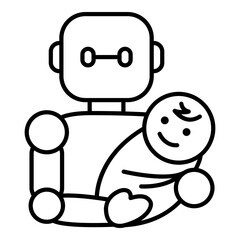Babysitter Icon in the form of a Robot with AI in line style