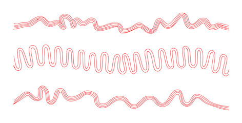 Three Red Wavy Lines and Zigzag Patterns on White Background