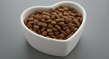 Dog food in heart shaped bowl