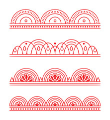 Collection of Four Red Decorative Borders with Geometric and Floral Motifs