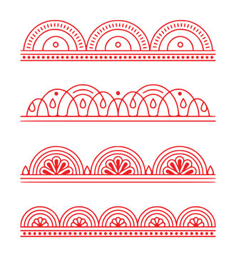 Collection of Four Red Decorative Borders with Geometric and Floral Motifs