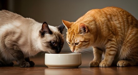 Cats eating from a bowl