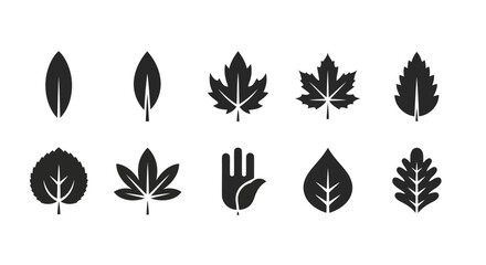 Collection of black leaf shapes and a hand symbol