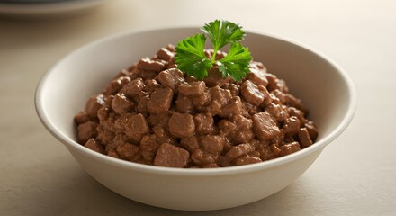 Bowl of prepared food with garnish