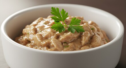 Creamy food dish in white bowl