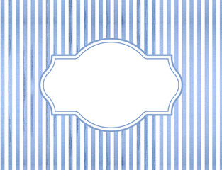 Watercolor background with vertical blue stripes and decorative white frame in the center, suitable for cards, invitations, menus, packaging and text layout designs