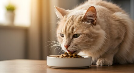 Cat eating from bowl indoors
