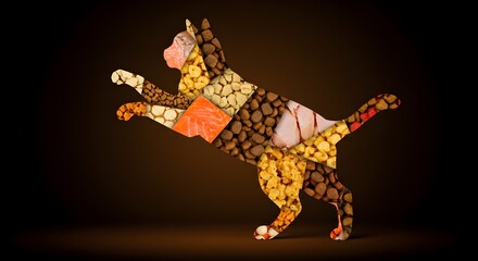 Cat silhouette filled with food textures