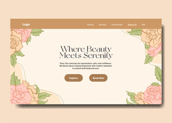 Aesthetic and minimalist Floral landing page rose flower ornament with bright soft tones colors