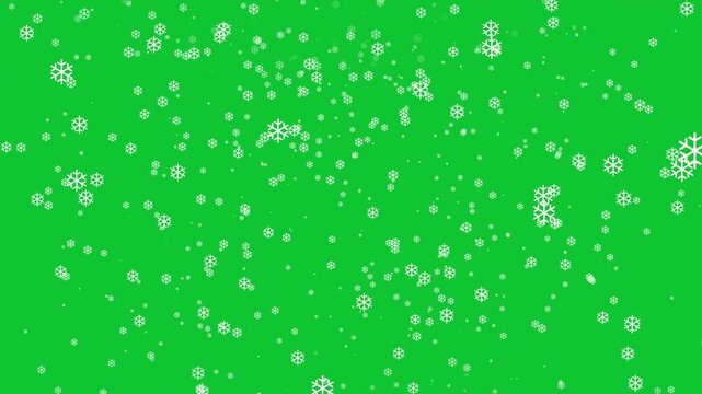 Seamless looping video of softly falling white snowflakes on a green screen background designed for Christmas-themed video overlays, decorations, and festive editing