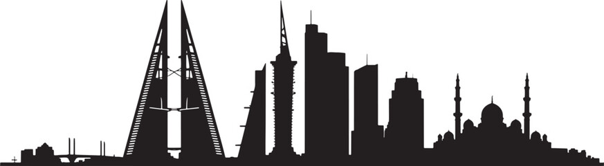 Bahrain Skyline Silhouette Captivating Black and White Cityscape Vector