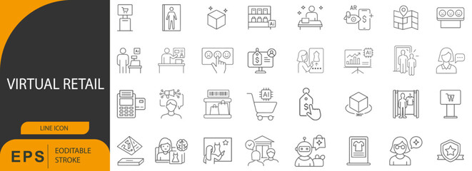 Virtual Retail and Modern E-commerce Online Shopping Line Icon Collection