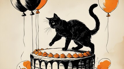 cat with a birthday cake