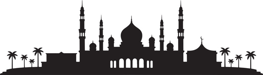 Islamic Mosque Silhouette Minaret Landmarks Building Architecture Vector Illustration