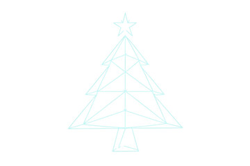 Obraz premium Abstract geometric christmas tree line art with neon glow effect. Modern holiday decoration concept on transparent background