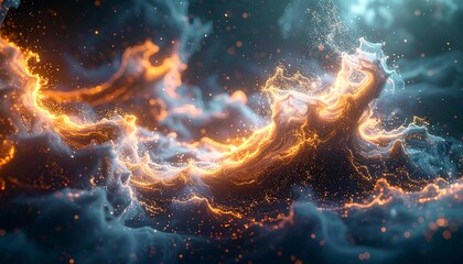 Glowing energy flows through dark nebulous clouds