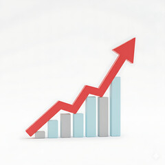 Illustration of 3d red arrow graph showing upward trend isolated on white background