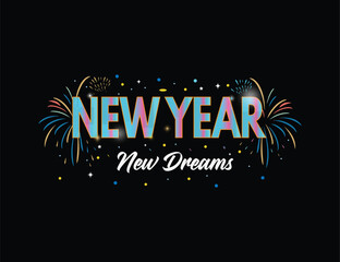 New Year New Dreams Retro Holographic Typography